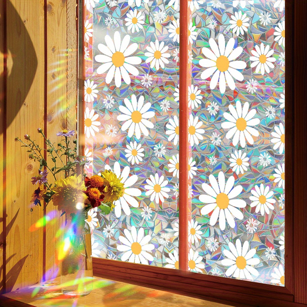 

Daisy & Birds Rainbow Prismatic Window Cling - Reusable, No-adhesive Static Film For Glass, Waterproof & Mildew Proof Home Decor