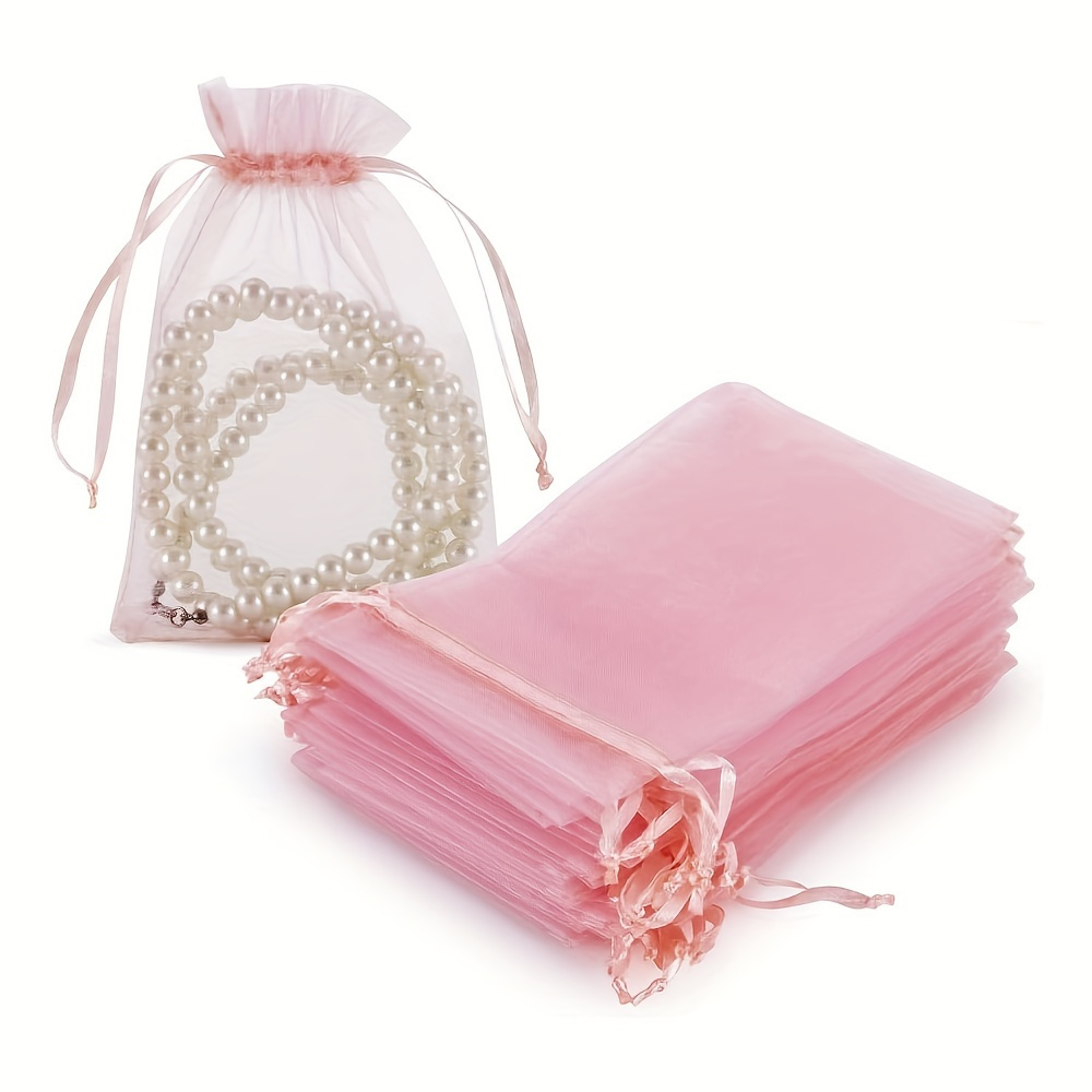 

100-piece Pink Organza Drawstring Gift Bags - 4x6 Inch, Perfect For Jewelry, Candy, Makeup & Party Favors - Ideal For Weddings, Christmas & Special Occasions