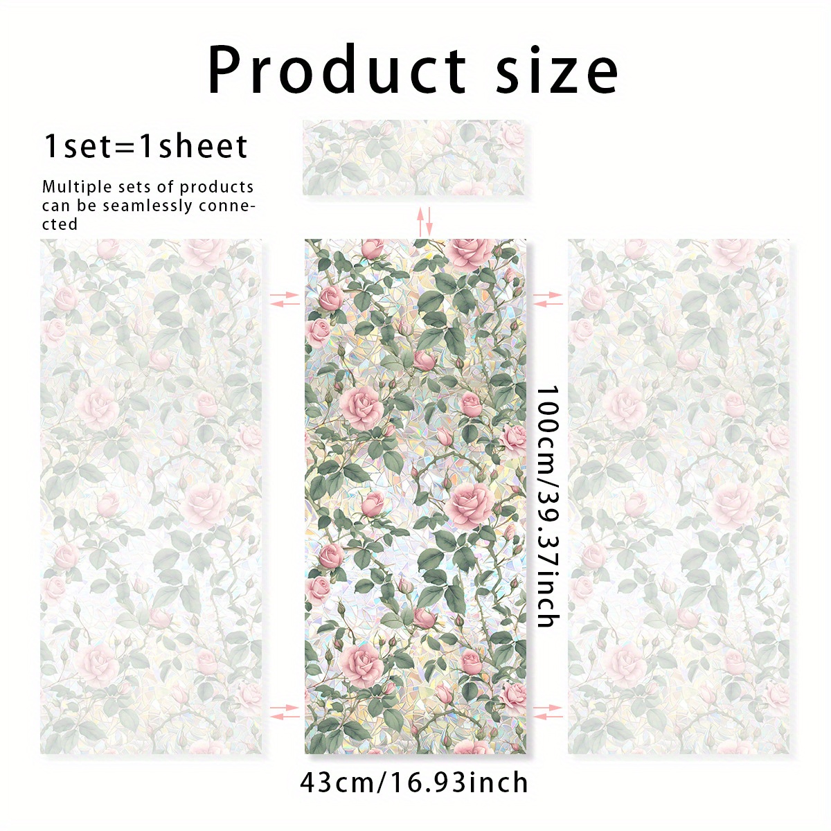 1 Sheet Static Cling Window Film Suitable For Home - Static No Glue/rainbow Prismatic Sunshine & Bird Collision, Reusable Pvc Sticker With Rose Flower & Bird Patterns, Decor