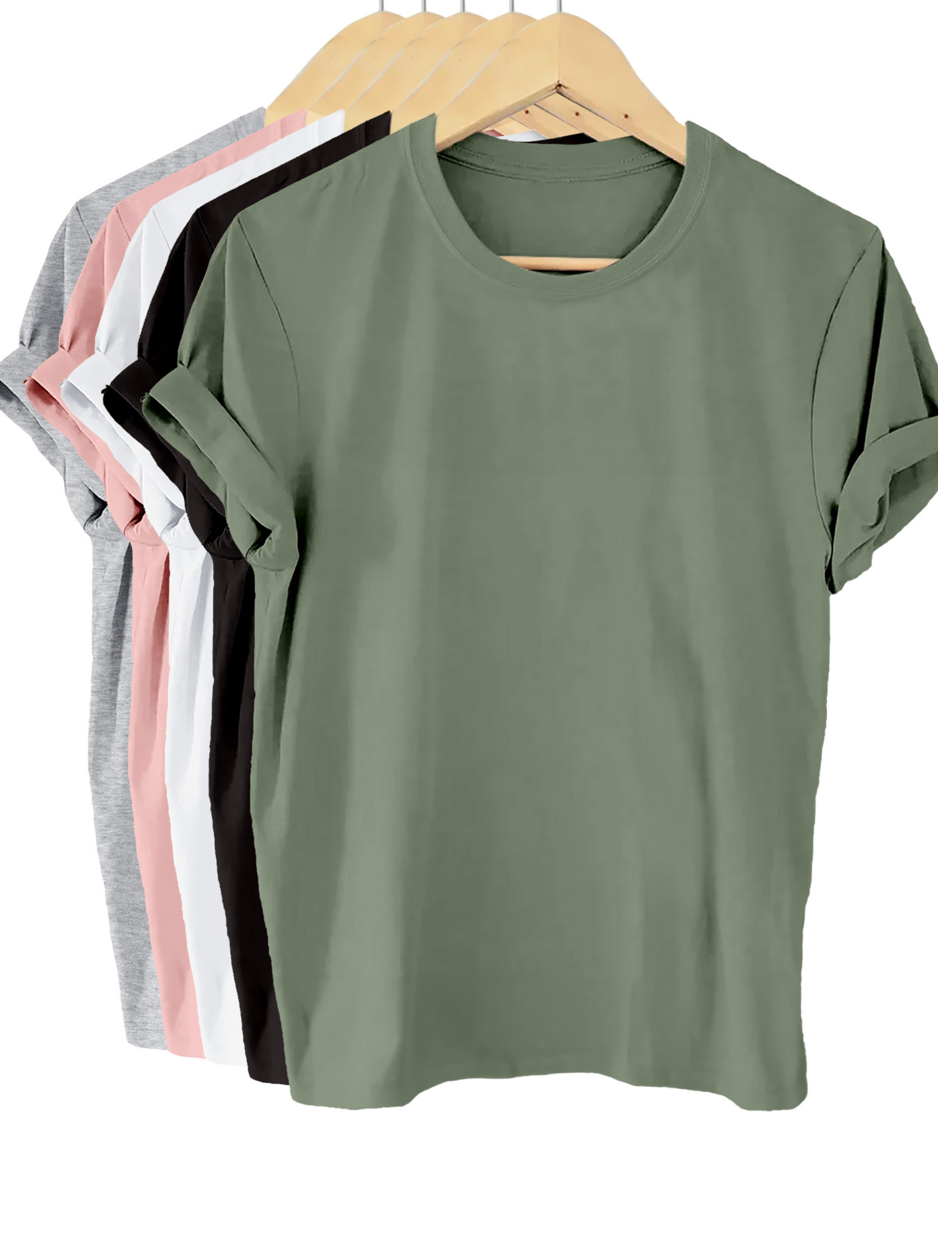 5 packs solid t shirt short sleeve crew neck casual top for summer spring womens clothing