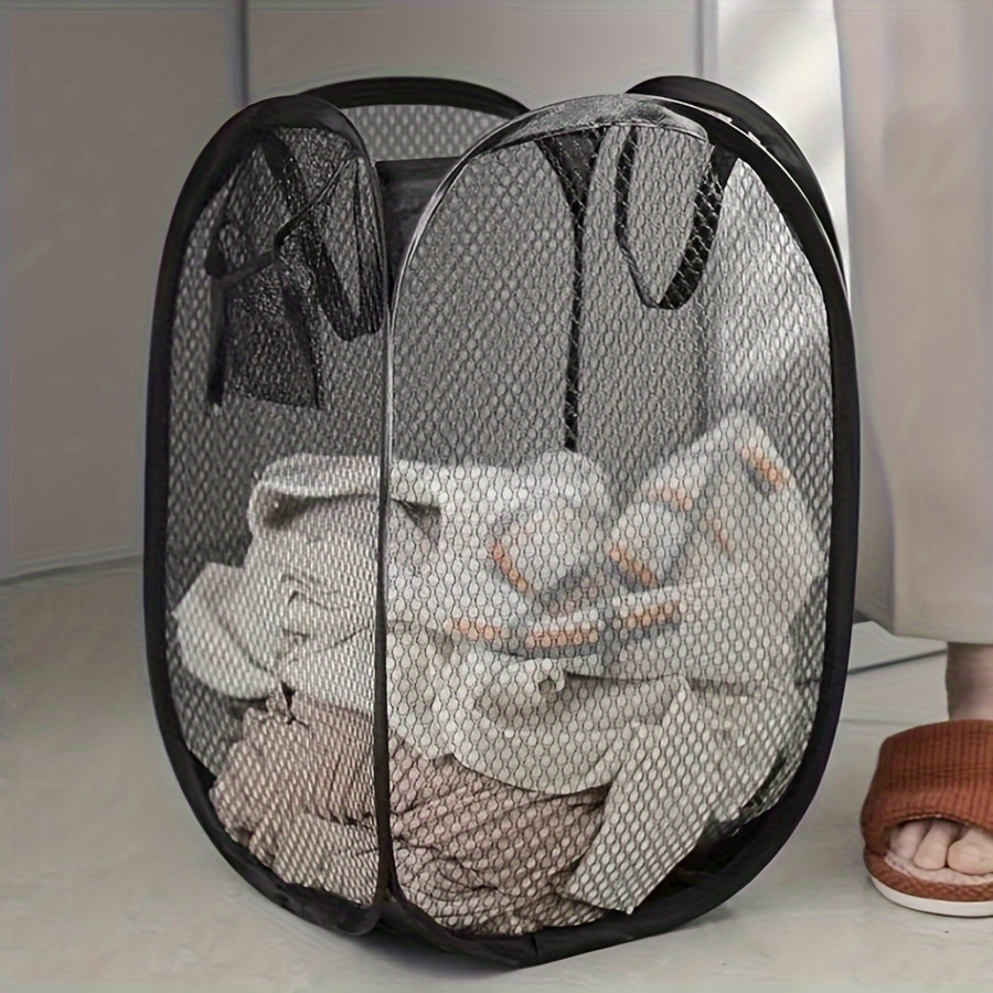 

1pc Casual Mesh Folding Laundry Basket Organizer With Multiple Components For Various Room Types - Wall-hanging Dirty Clothes Storage Bag For Bathroom, Bedroom, Laundry Room, And Dorm Essentials