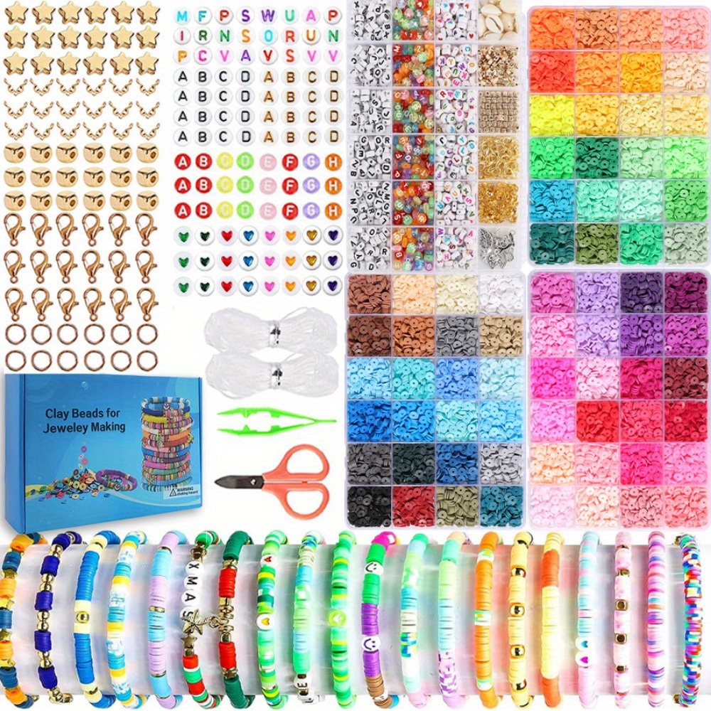 

2400-13000pcs Polymer Clay Slice Beads Diy Kit, With Alphabet Beads And Elastic Strings, Scissors & Accessories, Multicolor Crafts, For Making Necklaces, Bracelets, Art & Craft Supplies