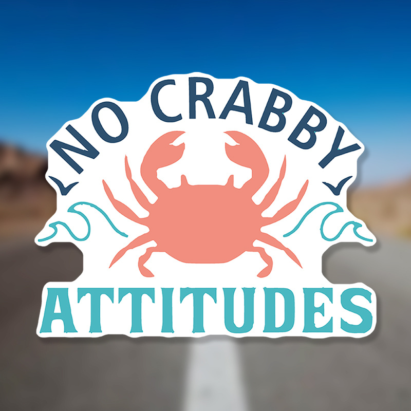 

Anime Cartoon Crab Vinyl Decal For Car, Laptop, Water Bottle - Self-adhesive, Single Use Rear Sticker With Matte Finish For Glass Surface - No Crabby Attitudes Auto Accessory