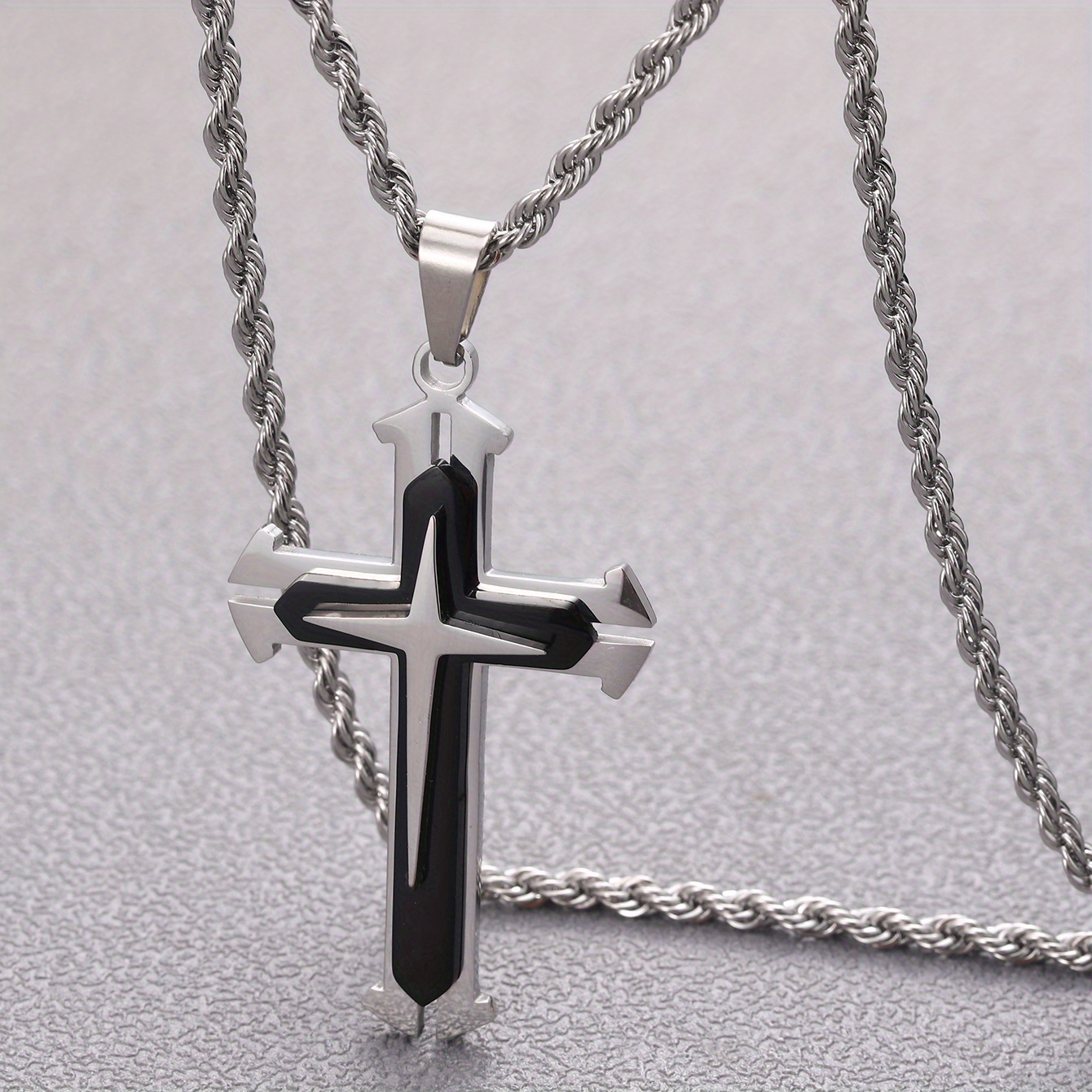 1pc cross pendant necklace for men unisex men stainless steel cross pendant necklace chain for birthday anniversary details 1