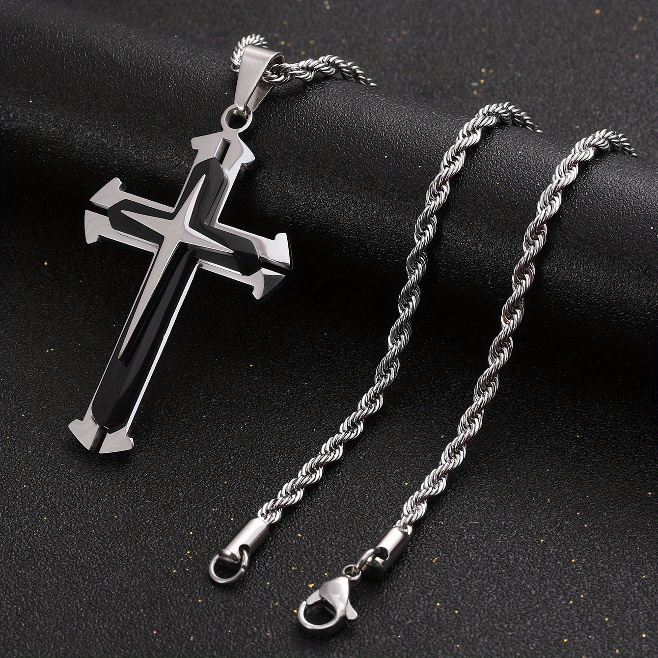 1pc cross pendant necklace for men unisex men stainless steel cross pendant necklace chain for birthday anniversary details 2