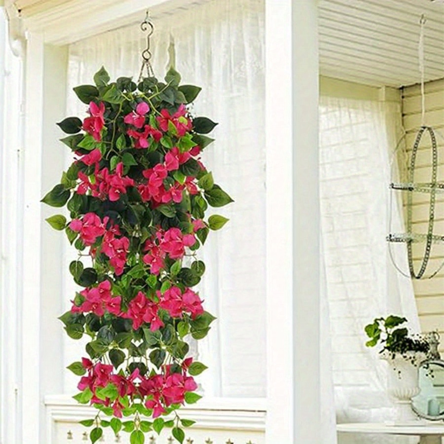 

2 Pack Artificial Hanging Flowers Bougainvillea, 35in Uv Resistant Fake Plastic Faux Flower Fabric Vine For Indoor Outdoor Garden Porch Eave Wedding Wall Decor