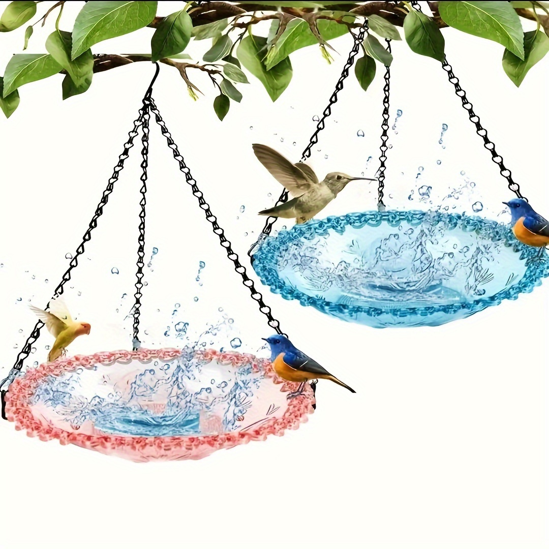 

Floral Hanging Bird Bath Feeder Set With Chain - Durable Pvc, Perfect For Garden & Patio Decor, 9.3" X 5.5" Outdoor Water Dish