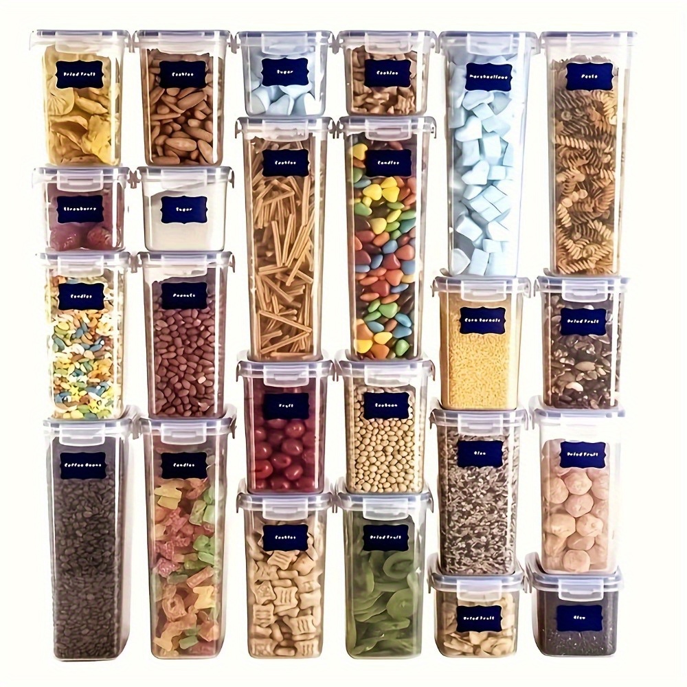 

30-pack Reusable Food Storage Containers With Labels, Marker & Lids, Vinyl Leak-proof Dry Goods Dispensers, Stackable Kitchen Organizer For Spices, Cheese, , Snacks - Non-electric Pantry Essentials