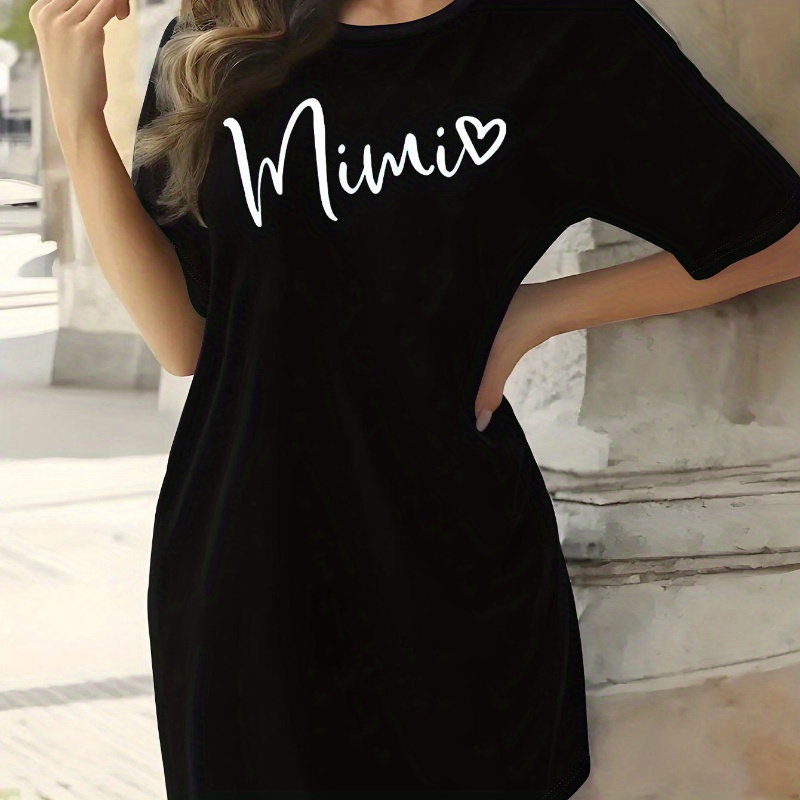 

Mimi & Heart Print Tee Dress, Short Sleeve Crew Neck Casual Dress For Summer & Spring, Women's Clothing