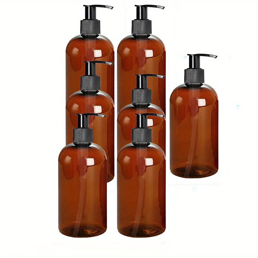 

16 Oz Amber Plastic Bottle With Black Lotion Pump, Refillable Containers For Shampoo, Lotions, Cream And More, Pack Of 7, Bpa Free,