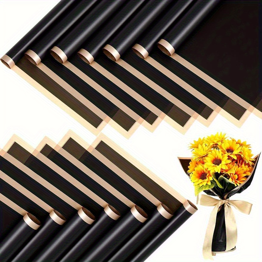 

200 Sheet Plastic Flower Wrapping Paper With Golden Edge, Korean Style Bouquet Packaging For Gift Decor, Diy Crafts Floral Supplies - Multiple Component Accessory Set, Diverse Themes & Patterns