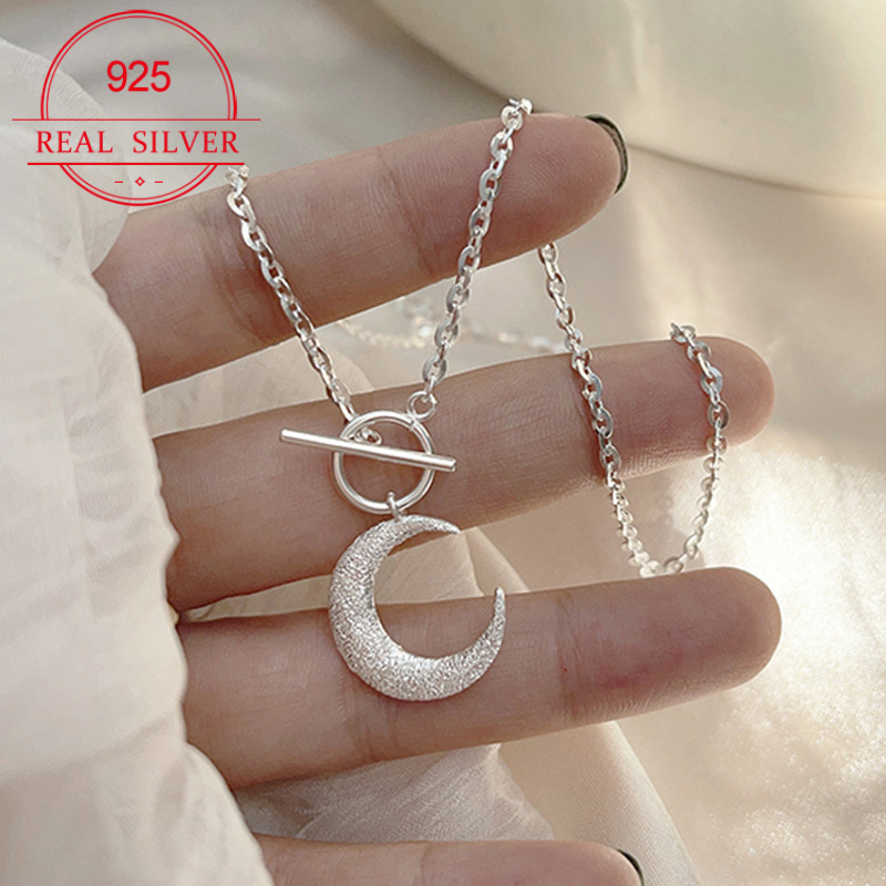 

925 Sterling Silver Sparkling Crescent Moon Pendant Necklace, Delicate Luxury Clavicle Chain, Y2k Style, Sexy Women's Fashion Accessory, Perfect Birthday Gift For Daughter, Granddaughter, Or Mother