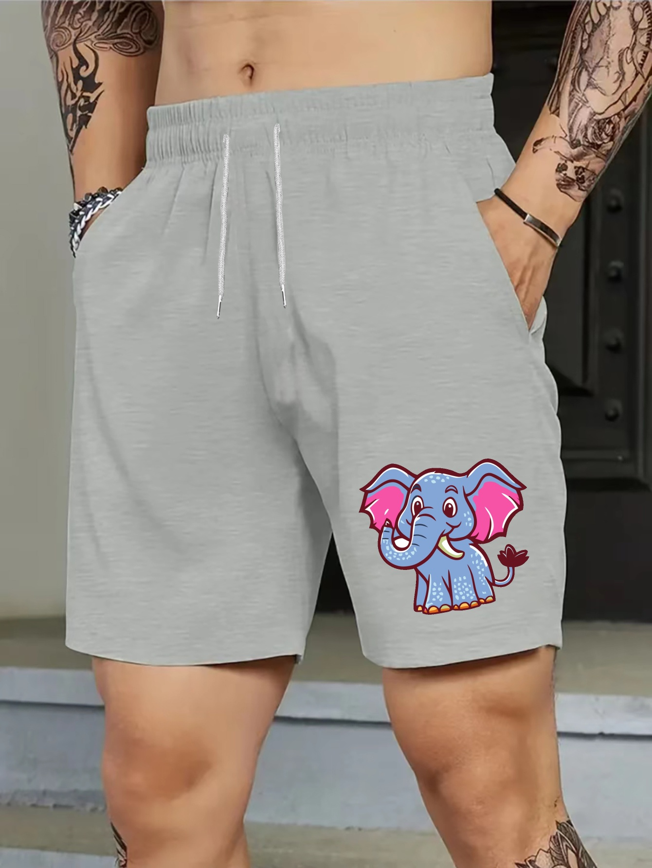 A Cute Elephant Printed Men s Shorts Elastic Waist Temu