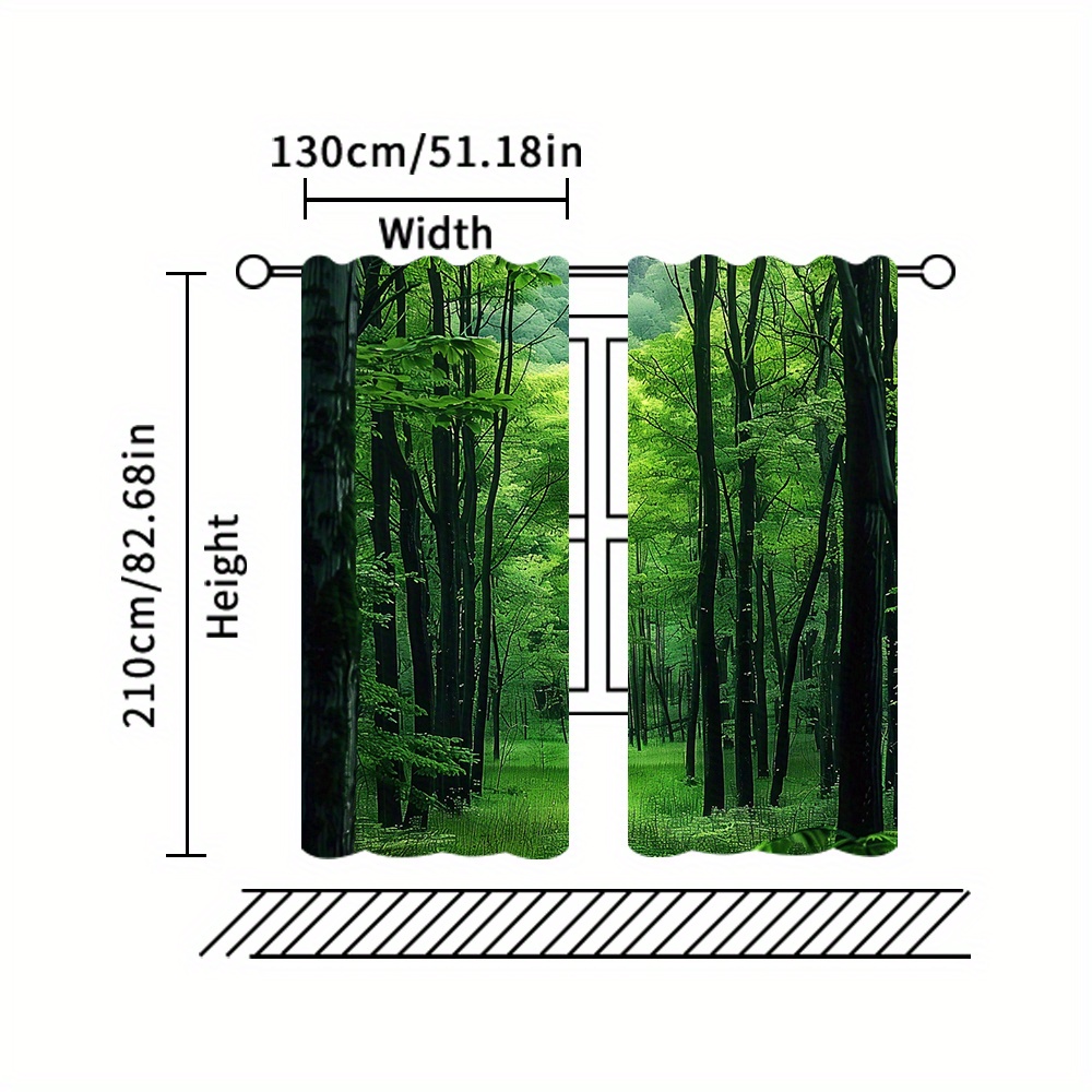 TEMU 2pcs Nature Scenery Curtains - & Jungle Branches Print, Blackout Window Treatment For Bedroom & Living Room, Rod For , Polyester Fabric, Machine