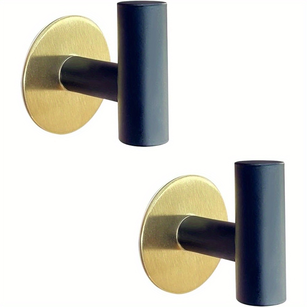 

Adhesive Wall Hooks 2 Packs, Heavy Duty Towel Hooks For Bathroom Kitchen Door, Wall Mounted Stick For Coat Towels Keys Robe (black And Gold)