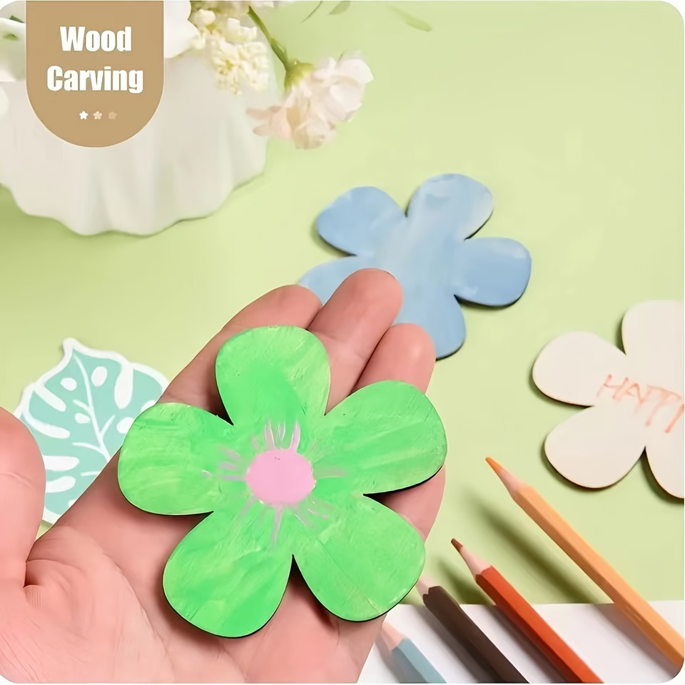 wooden flowers unfinished wooden flowers blank wooden cutout Temu