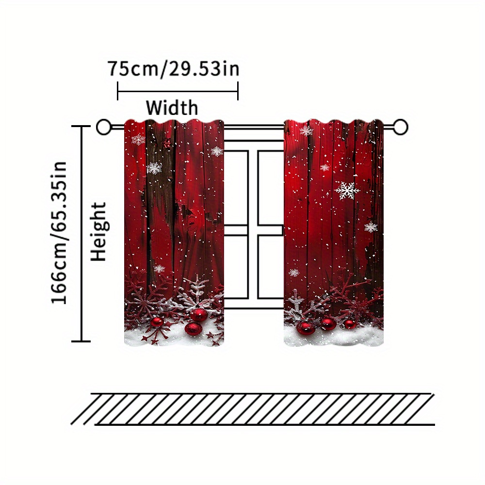 TEMU 2pcs Set Red Christmas Curtains - Soft , Rod For Room & Bedroom Decor - Washable