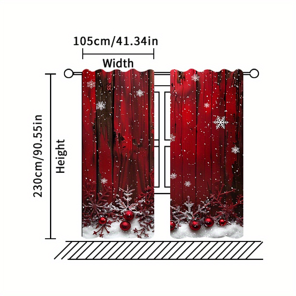 TEMU 2pcs Set Red Christmas Curtains - Soft Polyester, Rod For Room & Bedroom Decor -