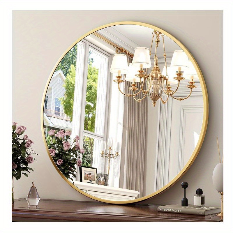 

30-inch Round Wall Mirror - Gold Bathroom Mirror With Metal Frame - Modern Hanging Mirror For Entryway, Bathroom, Vanity, Living Room - Stylish Circle Mirror, As , Chrismas Gift