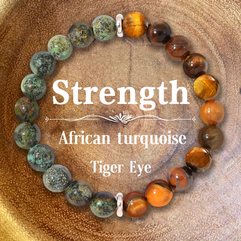 

Empowering African Green Turquoise & Yellow Tiger Eye Bracelet - Natural Protection For Women, Perfect For Everyday Wear Or Gifting