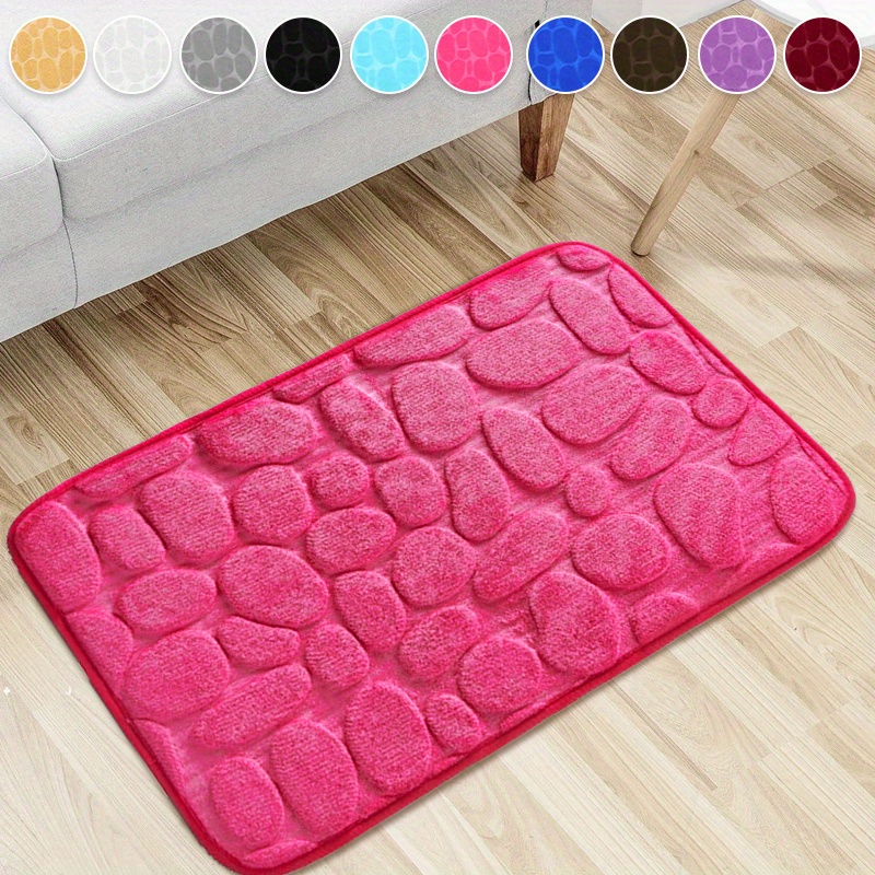 1pc non slip pebble flannel bath mat machine washable polyester bathroom rug with safety anti skid design for bathtub shower and toilet lid cover lightweight soft shaggy   home decor for autumn halloween and christmas details 9