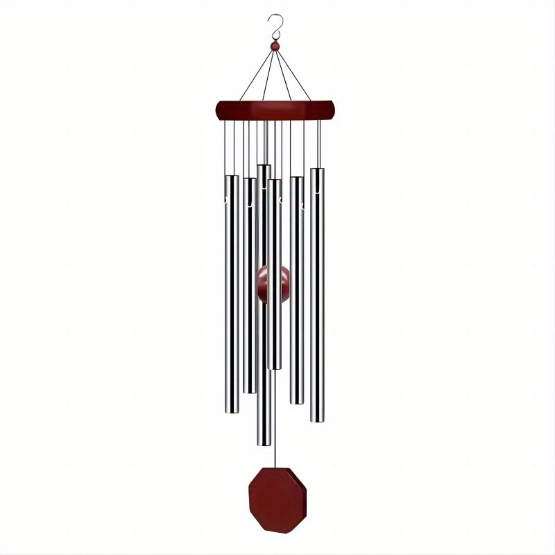 

Metal Wind Chimes: 6 Tubes Aluminum, Wooden Hanging Ornament, No Battery Required -