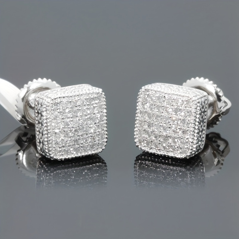 

1 Pair Elegant & Luxurious Hip-hop Fashion Cubic Zirconia Stud Earrings, Durable, Small & Exquisite, Push-back Closure