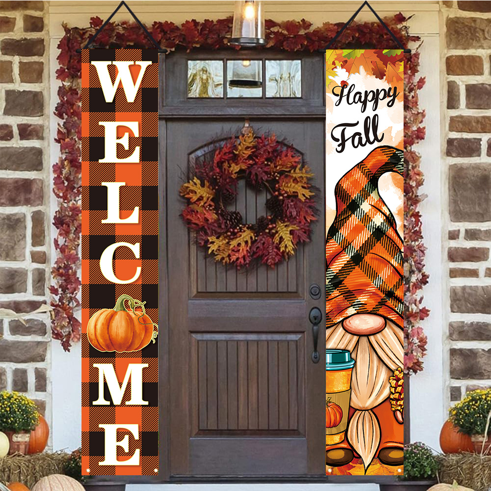 

Porch Banners - 1 Pair, Durable Polyester With Gnome, Pumpkin & Maple Leaf Designs, Perfect For Thanksgiving & Harvest Season Decor, Indoor/outdoor Use