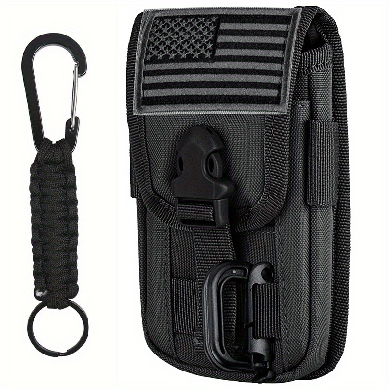 Image of Molle Phone Pouch With Decorative Sticker, Braided & D-ring - Durable Nylon Waist Belt Holster For 4.7"-6.9" Smartphones - Ideal For Hunting & Fishing
