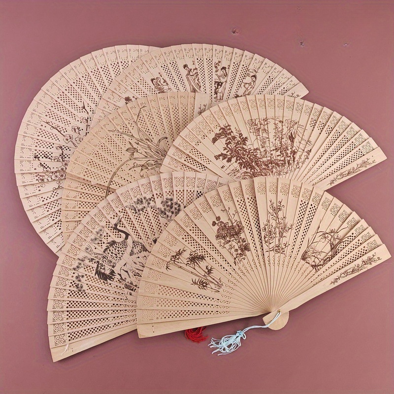 

Elegant Sandalwood Folding Fan With Hollow Carving - Vintage Style, Perfect For Summer Cooling & Home Decor