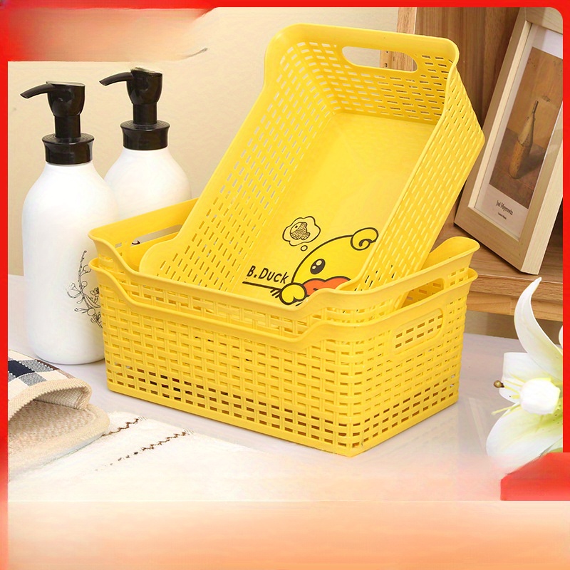 

1pc Yellow Storage Basket, Modern Hollow-out Design, Rectangular Desk Snack Organizer, Durable Polypropylene Plastic