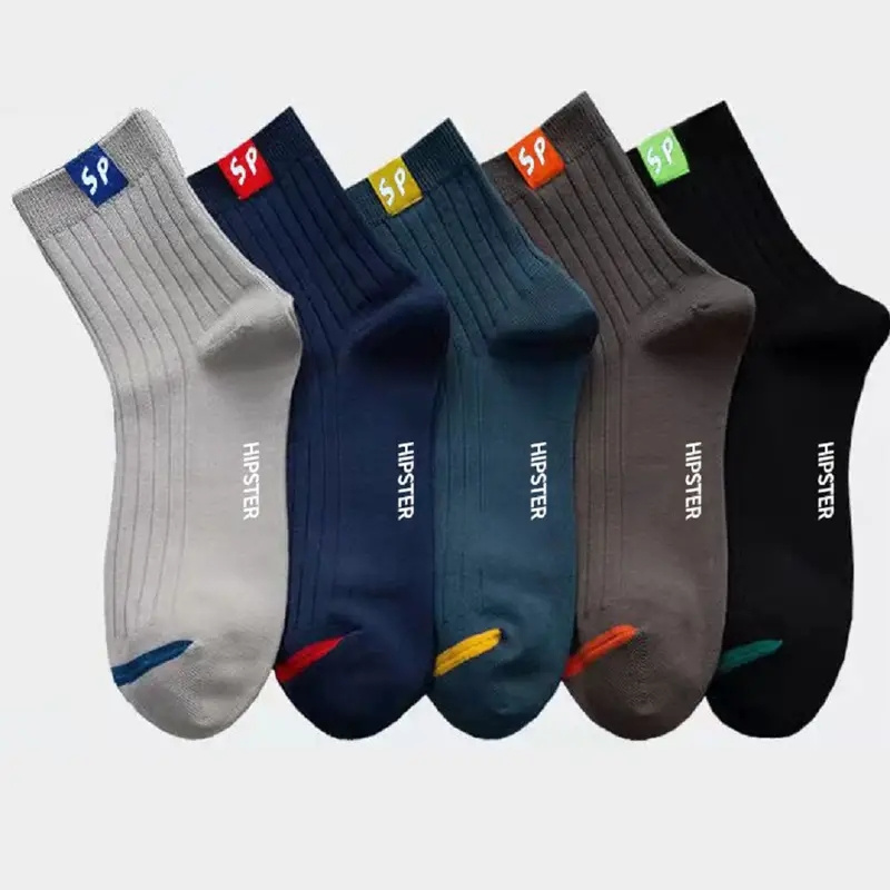 

5pcs Men's Cotton Mid-calf Socks Athletic Compression Socks Sports Workout Socks Elastic Socks For Outdoor Cycling Basketball Football