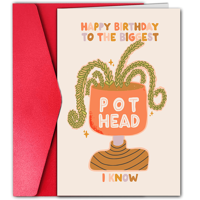 

Happy Birthday Pot Head Greeting Card - 1pc, Funny Plant Lover Hbd Card For Friends And Friendship Celebration