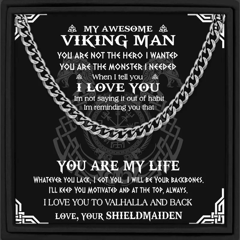 

1pc Stainless Steel Classic Cuban Chain Viking Boyfriend Gift Viking Husband Gift