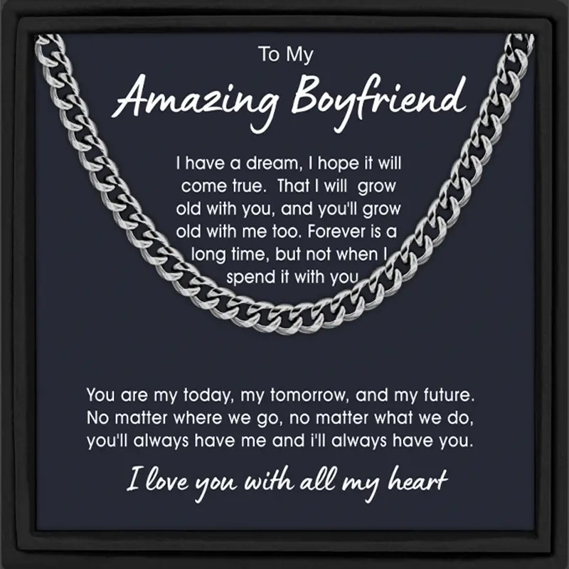 

Classic Fashion Stainless Steel Cuban Necklace Boyfriend Birthday Gift Card And Gift Box For Boyfriend