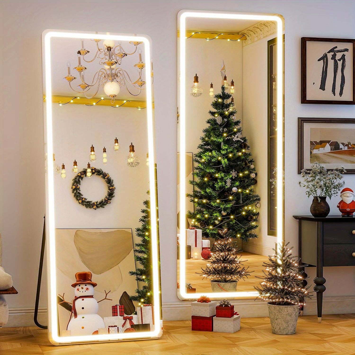 

Led Full Length Mirror Full Body Mirror With Stand Wall Mounted Hanging Mirror With Lights Free Standing Floor Mirror For Bedroom, White