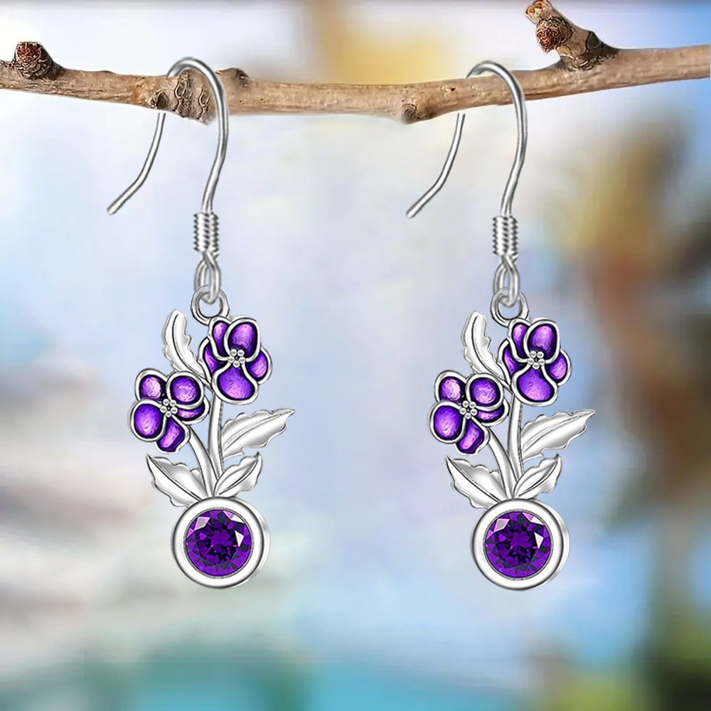 

1 Pair Retro Purple Flower Dangle Earrings, Exquisite Festival Birthday Party Jewelry, Commemorative Gifts