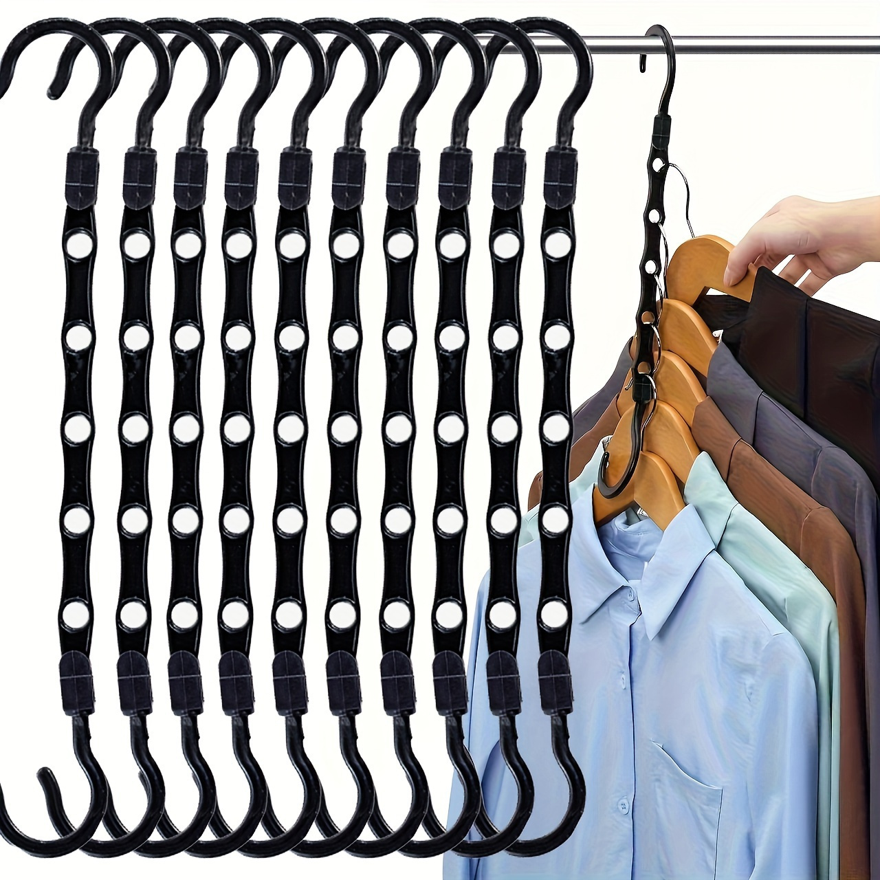 

5-pack Space Saving Closet Hangers - Sturdy Plastic Cascade Hangers With Brushed Finish For Heavy Garments, Multi-purpose Magic Organizer