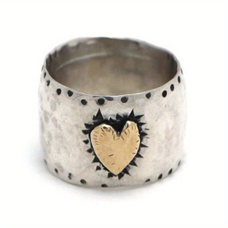 

Handcrafted Wide Sterling Silver Ring With Engraved Heart Pattern, Perfect For Anniversary & Birthday Gifts, Vintage Style, Vacation, Party & Evening Accessory