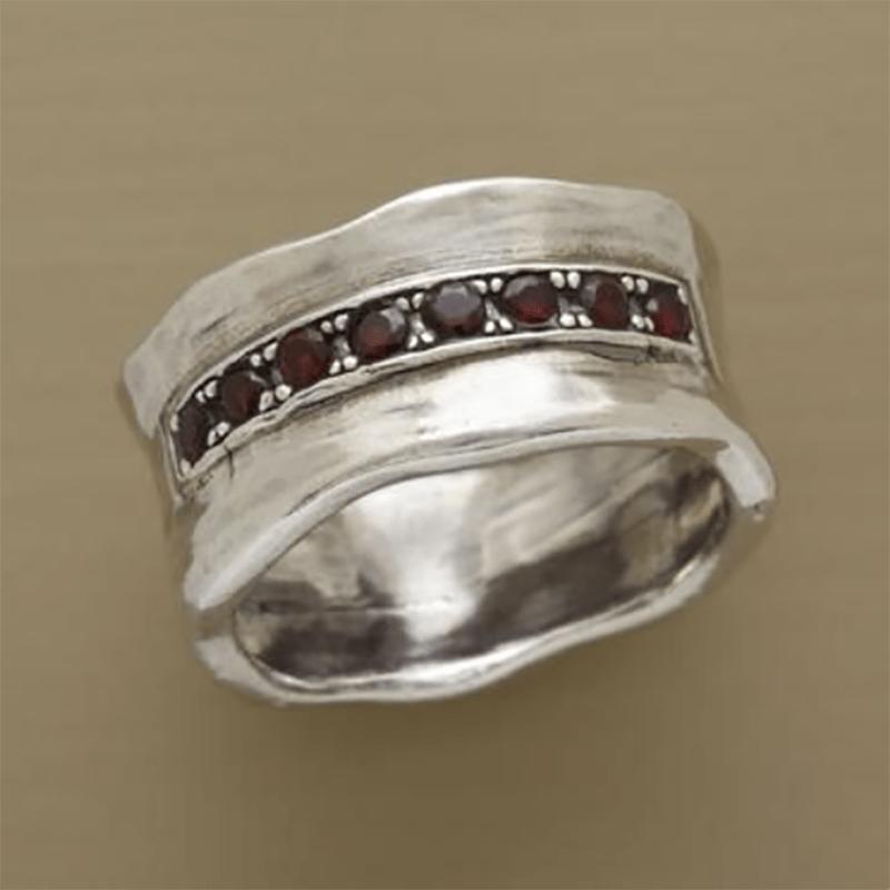 

Sterling Silver Vintage Wide Band Ring With Gemstones, Elegant & Luxurious, Perfect For Anniversary & Birthday Gifts, Party And Evening Accessory