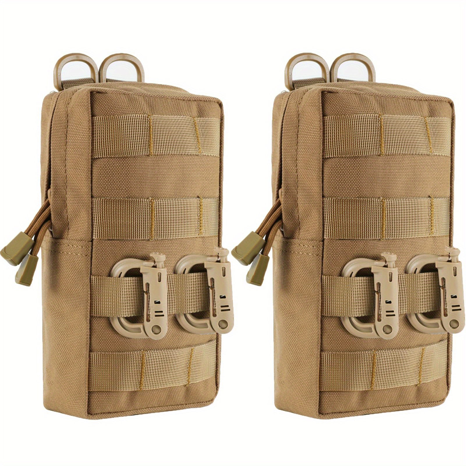 

2 Pack Molle Pouches - Tactical Compact Water-resistant Edc Pouch Bag Small Utility Pouch Get 4 D Buckles