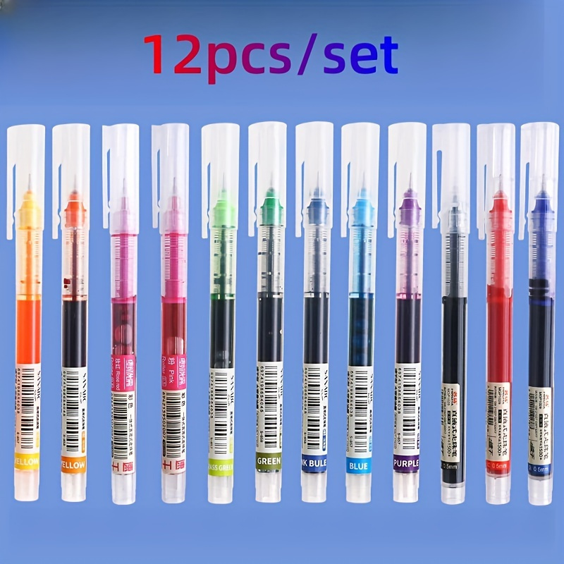 

12pcs Quick-drying Liquid Gel Ink Pens, 0.5mm Extra Fine Point, Multicolor Rollerball Pens For Writing, Journaling, Drawing, And Note-taking