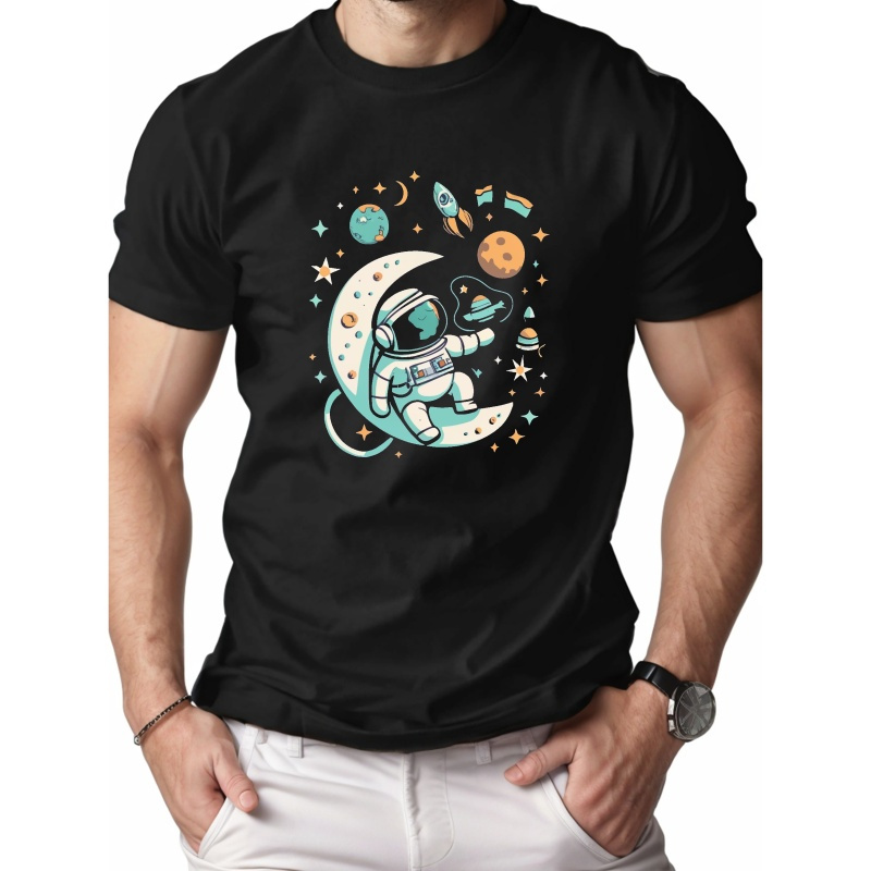 

Astronaut Cat Moon Pure Cotton Men's Tshirt Comfort Fit