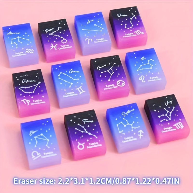 12pcs Constellations Erasers, Zodiac Signs, Goodlooking Rainbow Jelly