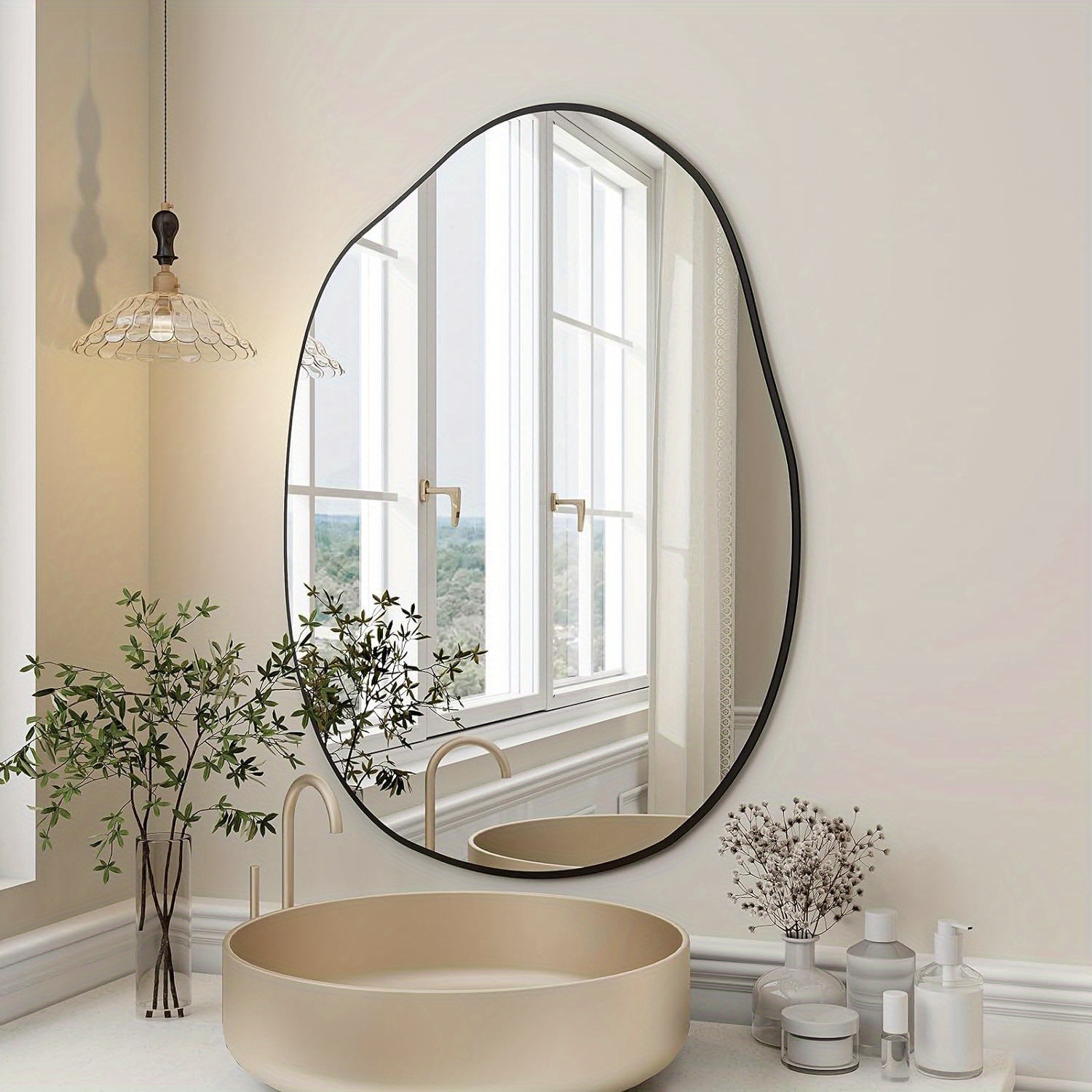 

Irregular Wall Mirror Black Asymmetrical Bathroom Mirror Wood Modern Decorative For Bedroom Living Room Entryway