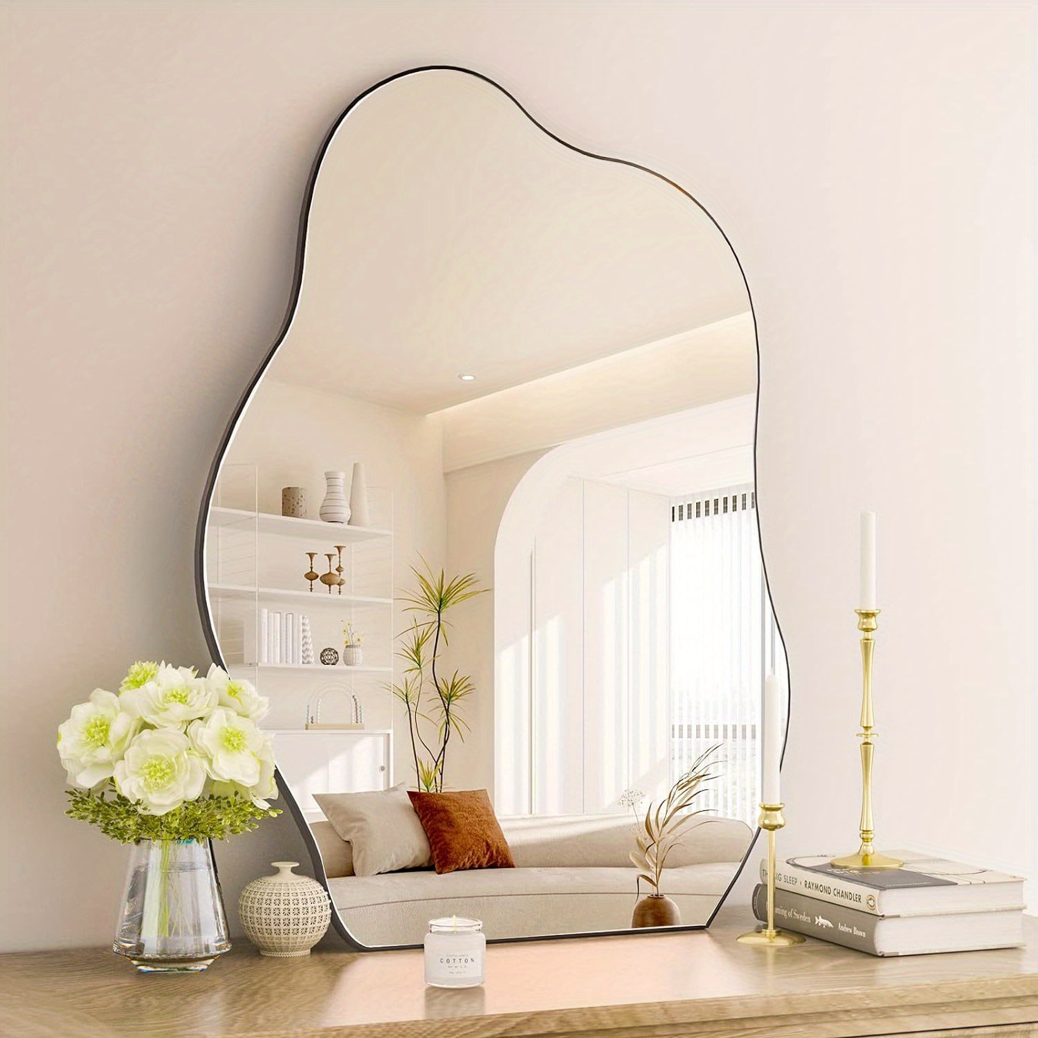 

Irregular Bathroom Mirror 22"x32" Black Modern Wall Mirror Wood Framed Asymmetrical Decorative Mirrors For Bedroom Living Room Entryway