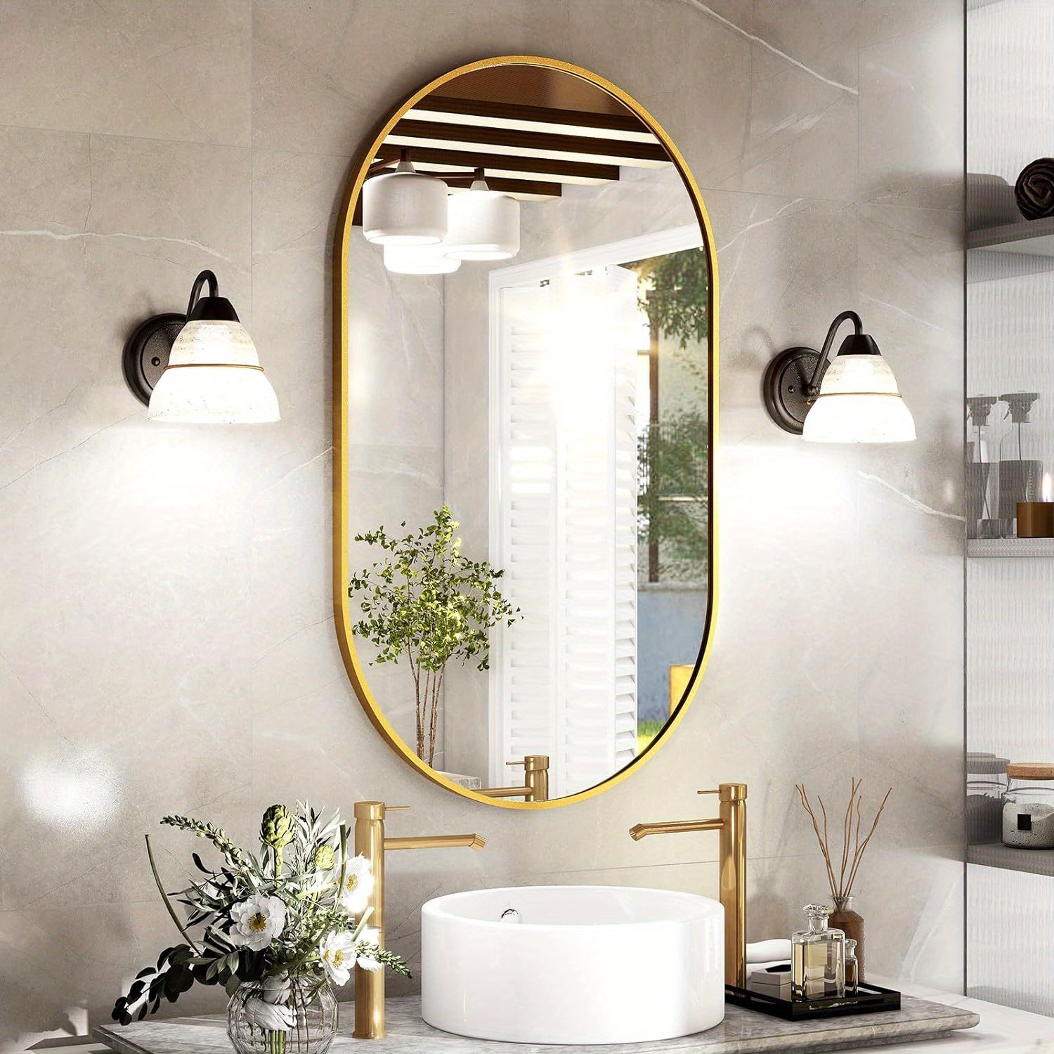 

Oval Bathroom Mirror Wall Mounted Chic Brushed Metal Frame Hang Vertically & Horizontally Perfect Modern Decor For Bedroom Bathroom Entryway Living Room Gallery Wall