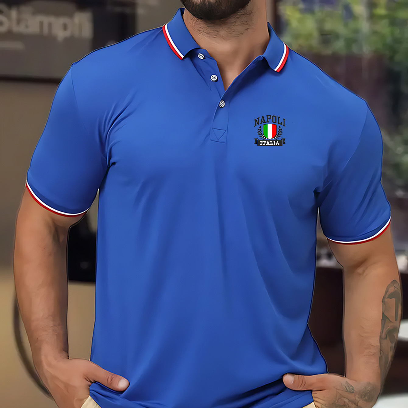 

Italy Napoli Print Summer Men's Breathable Golf Short Sleeve Shirts Sports Top For Athletic Gym, For Bodybuilding Workout Running Training Men's Clothing