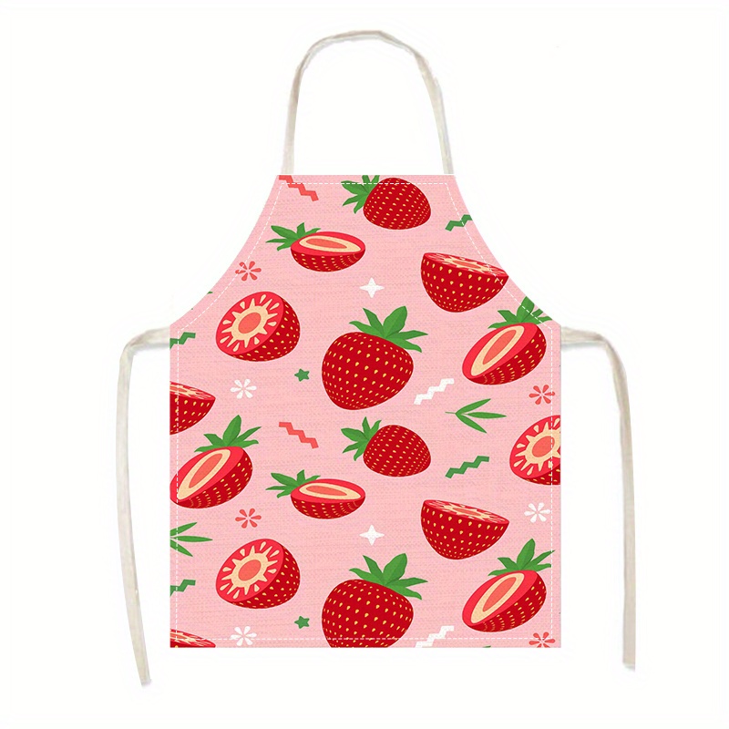 

Jit Linen Kitchen Apron With Cartoon Fruit Design, Strawberry Pattern, Unisex Cooking Apron For Home, Work, Bbq, 100% Woven Linen Fabric