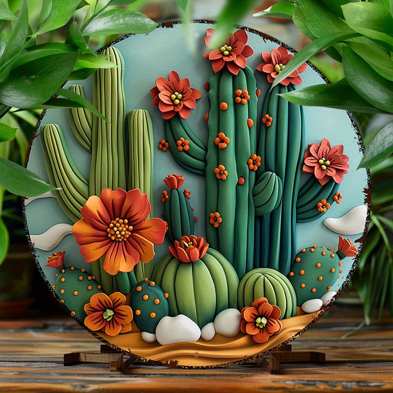 

1pc Uv-resistant Waterproof Round Aluminum Cacti Succulent Plant Metal Sign For Kitchen, Office, And Cafe Decor - 8x8inch (20x20cm) With Pre-drilled Holes